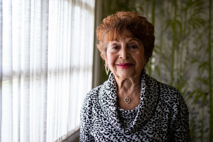 Sarah Meller, a Holocaust survivor, shown at her home outside Philadelphia. Meller frequently tells the story of how she and her family escaped Split, Yugoslavia. They were among the first Holocaust survivors to come to the U.S. in 1944.